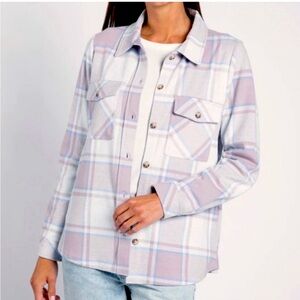 Thread and Supply Weston shacket, mauve blue white plaid